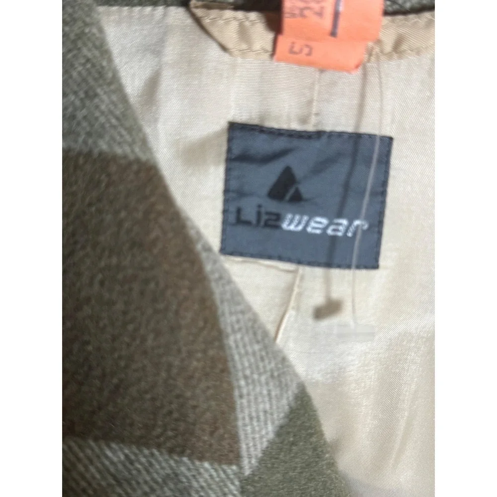 Lizwear Wool Blend‎ Plaid Jacket Coat Blazer Brown Green White Size Small